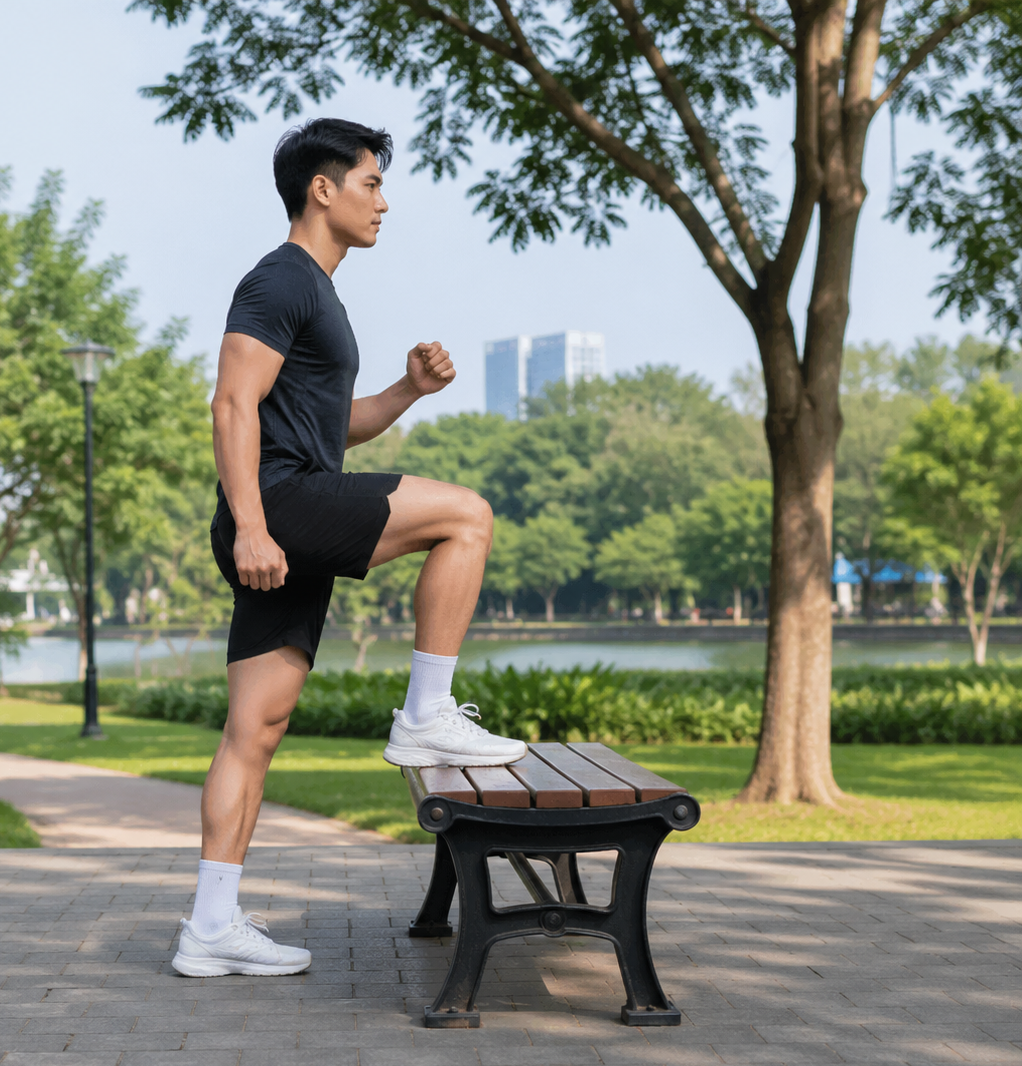 5 bài tập với ghế đá công viên giúp tăng cường sức mạnh đôi chân- Ảnh 2. 5 bài tập với ghế đá công viên giúp tăng cường sức mạnh đôi chân- Ảnh 2.
