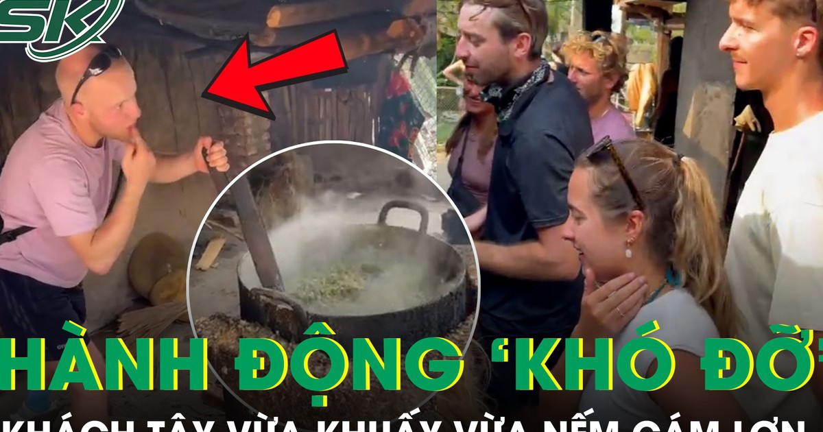 Khoảnh khắc vừa khuấy vừa nếm cám lợn của khách Tây khiến ai xem cũng bật cười