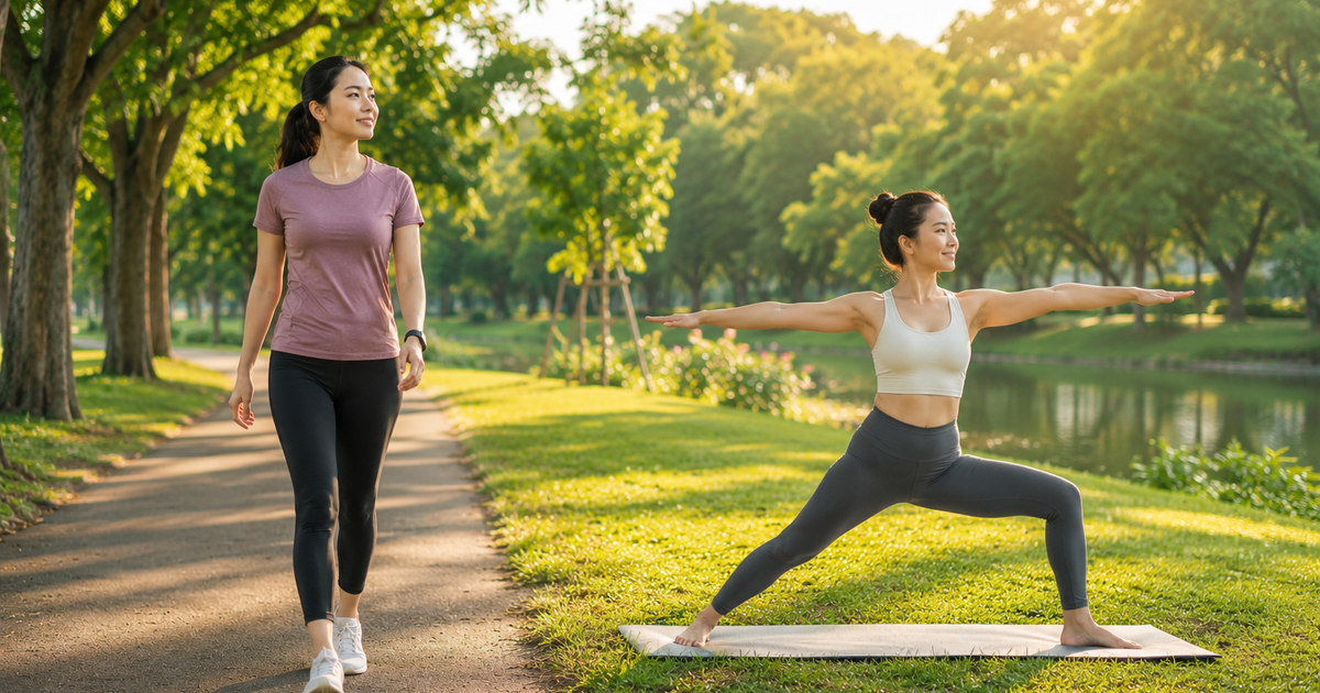 Mẹo kết hợp đi bộ với yoga giúp giảm mỡ và trẻ lâu