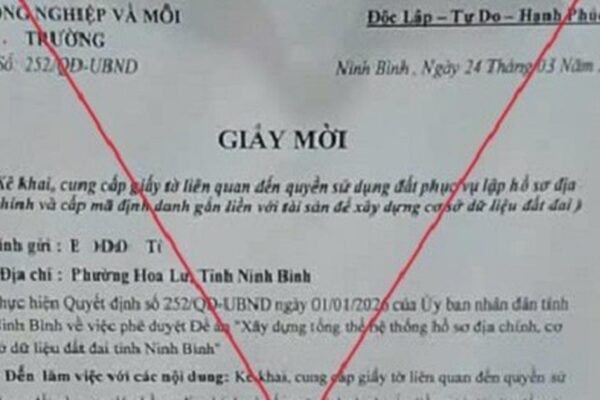 Cảnh báo lừa đảo giả giấy mời phục vụ cấp mã định danh để xây dựng cơ sở dữ liệu đất đai